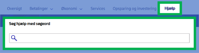 Søgefunktionen (desktop) in Nordea Business DK